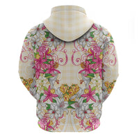 Hawaii Palaka Hoodie Yellow Tribal Pattern With Tropical Flowers - Polynesian Pride