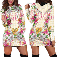Hawaii Palaka Hoodie Dress Yellow Tribal Pattern With Tropical Flowers - Polynesian Pride