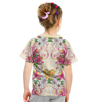 Hawaii Palaka Kid T Shirt Yellow Tribal Pattern With Tropical Flowers - Polynesian Pride