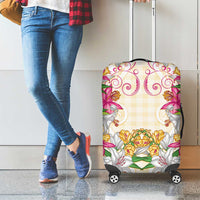 Hawaii Palaka Luggage Cover Yellow Tribal Pattern With Tropical Flowers - Polynesian Pride