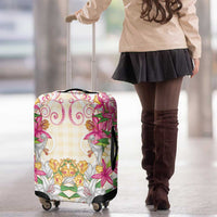 Hawaii Palaka Luggage Cover Yellow Tribal Pattern With Tropical Flowers - Polynesian Pride