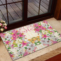 Hawaii Palaka Rubber Doormat Yellow Tribal Pattern With Tropical Flowers - Polynesian Pride