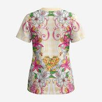 Hawaii Palaka Scrub Top Yellow Tribal Pattern With Tropical Flowers LT05 - Polynesian Pride