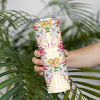Hawaii Palaka Skinny Tumbler Yellow Tribal Pattern With Tropical Flowers - Polynesian Pride