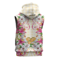 Hawaii Palaka Sleeveless Hoodie Yellow Tribal Pattern With Tropical Flowers - Polynesian Pride