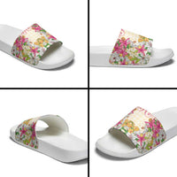 Hawaii Palaka Slide Sandals Yellow Tribal Pattern With Tropical Flowers - Polynesian Pride