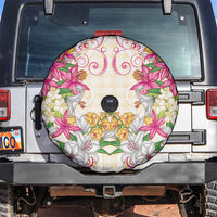 Hawaii Palaka Spare Tire Cover Yellow Tribal Pattern With Tropical Flowers - Polynesian Pride