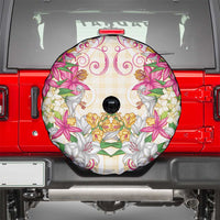 Hawaii Palaka Spare Tire Cover Yellow Tribal Pattern With Tropical Flowers - Polynesian Pride