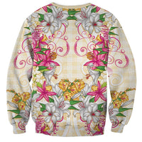 Hawaii Palaka Sweatshirt Yellow Tribal Pattern With Tropical Flowers - Polynesian Pride