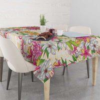 Hawaii Palaka Tablecloth Yellow Tribal Pattern With Tropical Flowers - Polynesian Pride