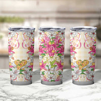 Hawaii Palaka Tumbler Cup Yellow Tribal Pattern With Tropical Flowers - Polynesian Pride