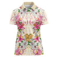Hawaii Palaka Women Polo Shirt Yellow Tribal Pattern With Tropical Flowers - Polynesian Pride