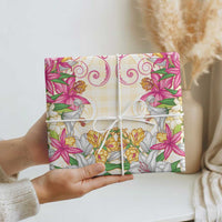 Hawaii Palaka Wrapping Paper Yellow Tribal Pattern With Tropical Flowers - Polynesian Pride