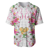 Hawaii Palaka Baseball Jersey White Tribal Pattern With Tropical Flowers - Polynesian Pride
