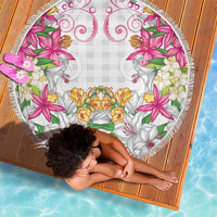 Hawaii Palaka Beach Blanket White Tribal Pattern With Tropical Flowers - Polynesian Pride