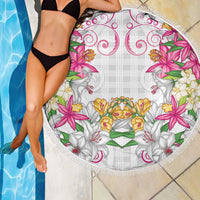 Hawaii Palaka Beach Blanket White Tribal Pattern With Tropical Flowers - Polynesian Pride