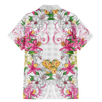 Hawaii Palaka Family Matching Mermaid Dress and Hawaiian Shirt White Tribal Pattern With Tropical Flowers - Polynesian Pride