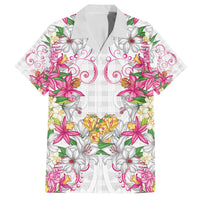 Hawaii Palaka Family Matching Off Shoulder Short Dress and Hawaiian Shirt White Tribal Pattern With Tropical Flowers LT05 Dad's Shirt - Short Sleeve White - Polynesian Pride