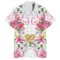 Hawaii Palaka Family Matching Short Sleeve Bodycon Dress and Hawaiian Shirt White Tribal Pattern With Tropical Flowers - Polynesian Pride