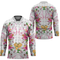 Hawaii Palaka Hockey Jersey White Tribal Pattern With Tropical Flowers - Polynesian Pride