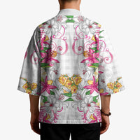 Hawaii Palaka Kimono White Tribal Pattern With Tropical Flowers - Polynesian Pride