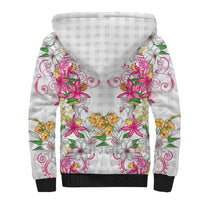 Hawaii Palaka Sherpa Hoodie White Tribal Pattern With Tropical Flowers - Polynesian Pride