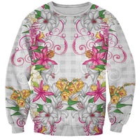 Hawaii Palaka Sweatshirt White Tribal Pattern With Tropical Flowers - Polynesian Pride