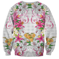 Hawaii Palaka Sweatshirt White Tribal Pattern With Tropical Flowers - Polynesian Pride