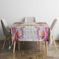 Hawaii Palaka Tablecloth White Tribal Pattern With Tropical Flowers - Polynesian Pride