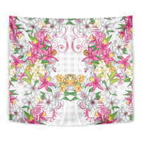 Hawaii Palaka Tapestry White Tribal Pattern With Tropical Flowers - Polynesian Pride