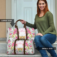 Hawaii Palaka Travel Bag White Tribal Pattern With Tropical Flowers - Polynesian Pride