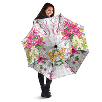 Hawaii Palaka Umbrella White Tribal Pattern With Tropical Flowers - Polynesian Pride