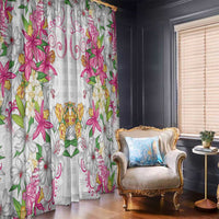 Hawaii Palaka Window Curtain White Tribal Pattern With Tropical Flowers - Polynesian Pride