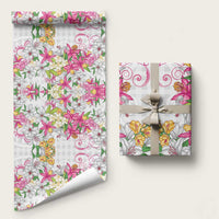 Hawaii Palaka Wrapping Paper White Tribal Pattern With Tropical Flowers - Polynesian Pride