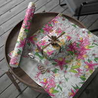 Hawaii Palaka Wrapping Paper White Tribal Pattern With Tropical Flowers - Polynesian Pride