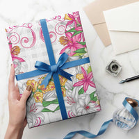 Hawaii Palaka Wrapping Paper White Tribal Pattern With Tropical Flowers - Polynesian Pride