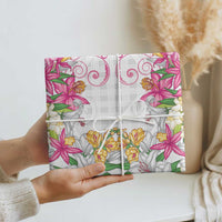 Hawaii Palaka Wrapping Paper White Tribal Pattern With Tropical Flowers - Polynesian Pride