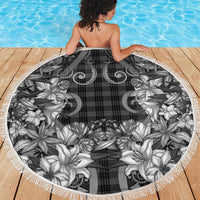 Hawaii Palaka Beach Blanket Black Tribal Pattern With Tropical Flowers - Polynesian Pride