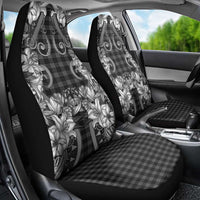 Hawaii Palaka Car Seat Cover Black Tribal Pattern With Tropical Flowers - Polynesian Pride