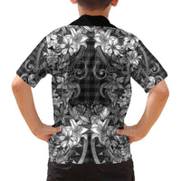 Hawaii Palaka Family Matching Off Shoulder Maxi Dress and Hawaiian Shirt Black Tribal Pattern With Tropical Flowers LT05 - Polynesian Pride