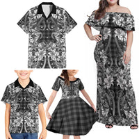 Hawaii Palaka Family Matching Off Shoulder Maxi Dress and Hawaiian Shirt Black Tribal Pattern With Tropical Flowers LT05 - Polynesian Pride