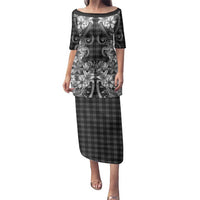 Hawaii Palaka Family Matching Puletasi and Hawaiian Shirt Black Tribal Pattern With Tropical Flowers - Polynesian Pride