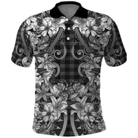 Hawaii Palaka Polo Shirt Black Tribal Pattern With Tropical Flowers - Polynesian Pride