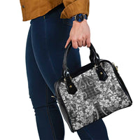 Hawaii Palaka Shoulder Handbag Black Tribal Pattern With Tropical Flowers - Polynesian Pride