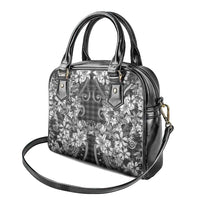 Hawaii Palaka Shoulder Handbag Black Tribal Pattern With Tropical Flowers - Polynesian Pride