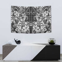 Hawaii Palaka Tapestry Black Tribal Pattern With Tropical Flowers - Polynesian Pride