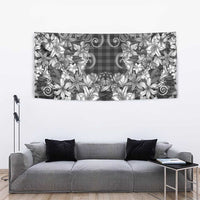Hawaii Palaka Tapestry Black Tribal Pattern With Tropical Flowers - Polynesian Pride