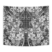 Hawaii Palaka Tapestry Black Tribal Pattern With Tropical Flowers - Polynesian Pride