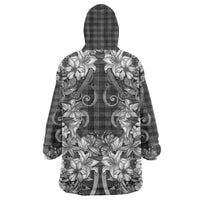 Hawaii Palaka Wearable Blanket Hoodie Black Tribal Pattern With Tropical Flowers - Polynesian Pride