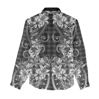 Hawaii Palaka Women Casual Shirt Black Tribal Pattern With Tropical Flowers - Polynesian Pride